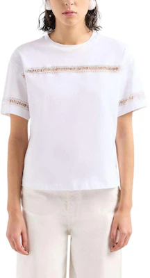 (Women) EMPORIO ARMANI White Logo Embroidered Oversized T-Shirt SS24. 3D2T7J-2JIDZ-0100 Lookbook (Women) EMPORIO ARMANI White Logo Embroidered Oversized T-Shirt SS24. 3D2T7J-2JIDZ-0100