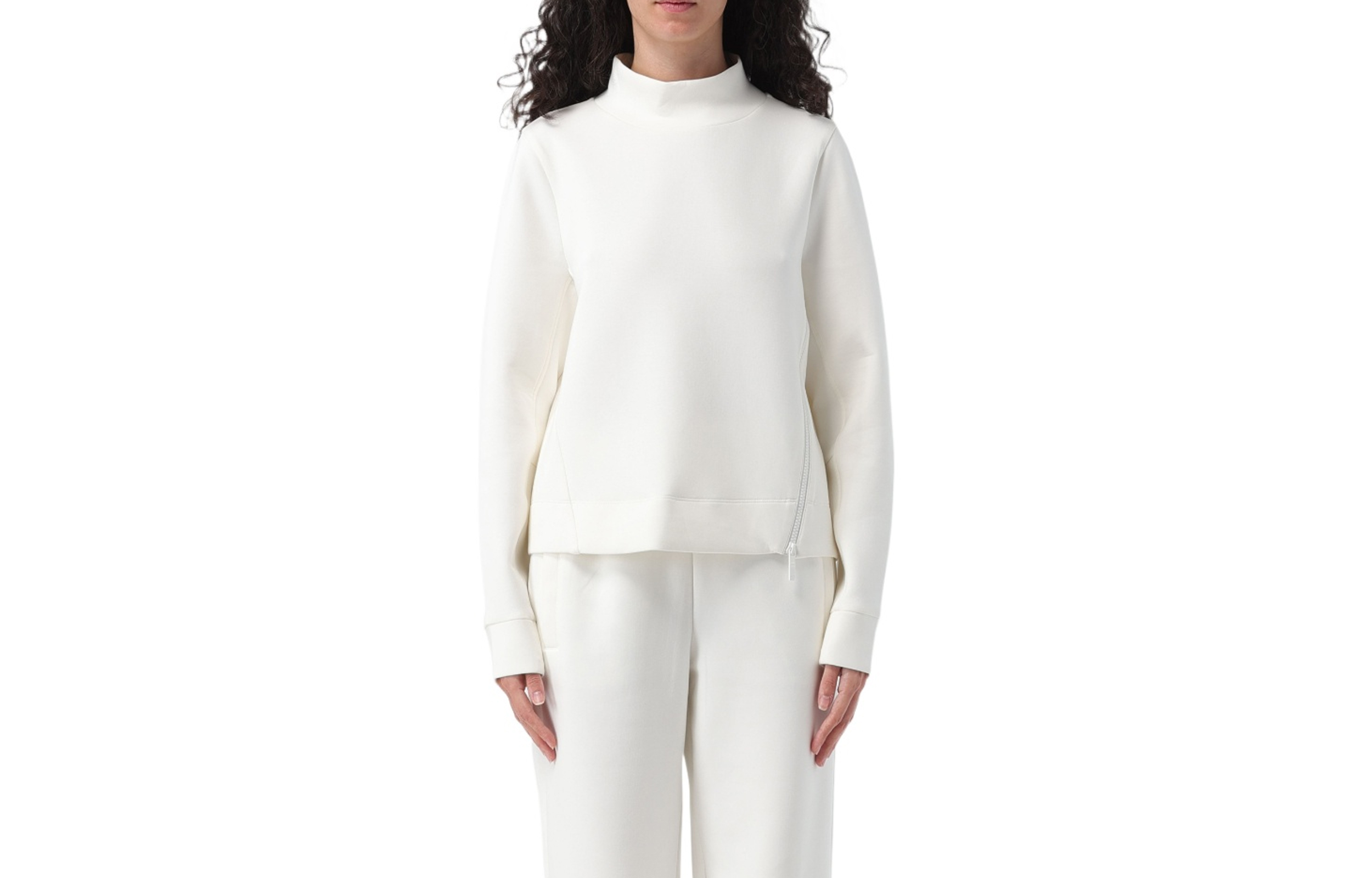 (Women) Emporio Armani  White Zipper Sweatshirt FW23 Casual Sportswear. 6R2M6D-1JHSZ-0101