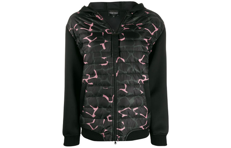 Order (W) 埃摩利奥阿玛尼黑色迷彩连帽羽绒夹克 6G2B6A-2JD4Z-F008