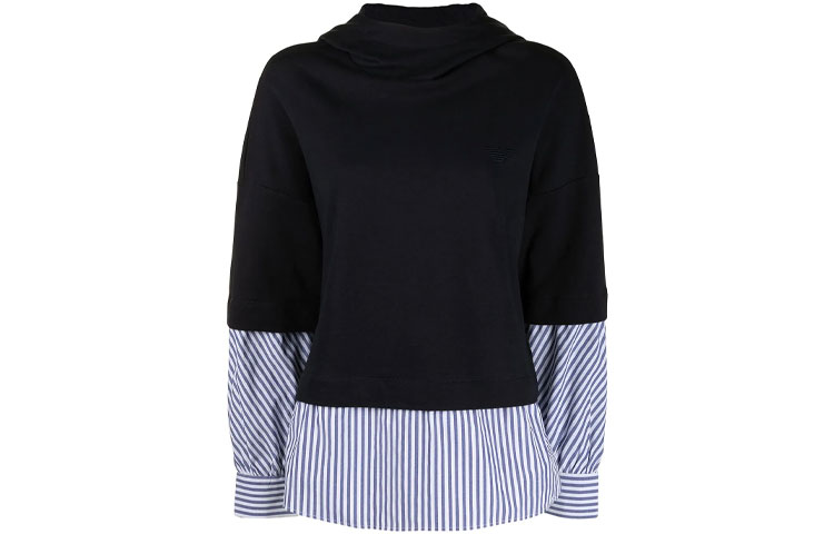(Women) Emporio Armani Black Patchwork Layered Hooded Long-Sleeve Sweatshirt 3K2M7B-2JQLZ-0926 圖 2