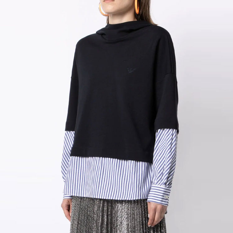 (Women) Emporio Armani Black Patchwork Layered Hooded Long-Sleeve Sweatshirt 3K2M7B-2JQLZ-0926 圖 5