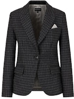 (Women) Emporio Armani Black Plaid Single-Button Blazer with Patch Pockets. 6K2G76-2N9AZ-F603 (Women) Emporio Armani Black Plaid Single-Button Blazer with Patch Pockets. 6K2G76-2N9AZ-F603