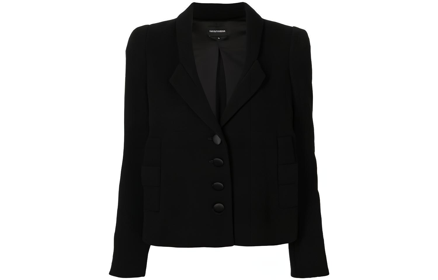Order (W) EMPORIO ARMANI Blazer Hitam Single-Breasted dengan Bahu Berstruktur 6K2G63-2NWBZ-0999
