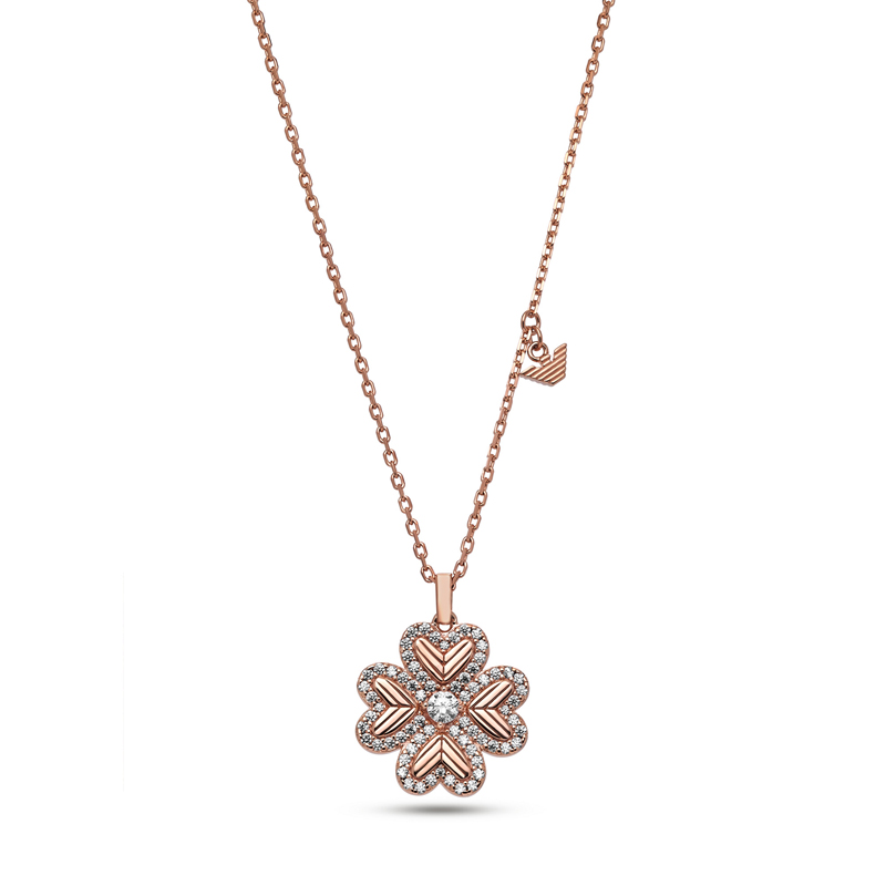 (Women) Emporio Armani Clover Pendant Necklace 925 Silver Rose Gold  Jewelry. EG3609221