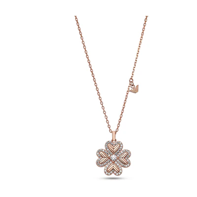 (Women) Emporio Armani Clover Pendant Necklace 925 Silver Rose Gold Jewelry. EG3609221