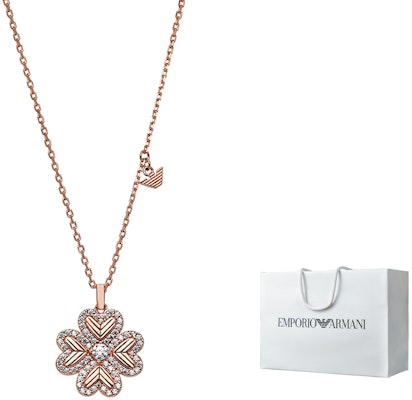 (Women) Emporio Armani Clover Pendant Necklace 925 Silver Rose Gold Jewelry. EG3609221 6