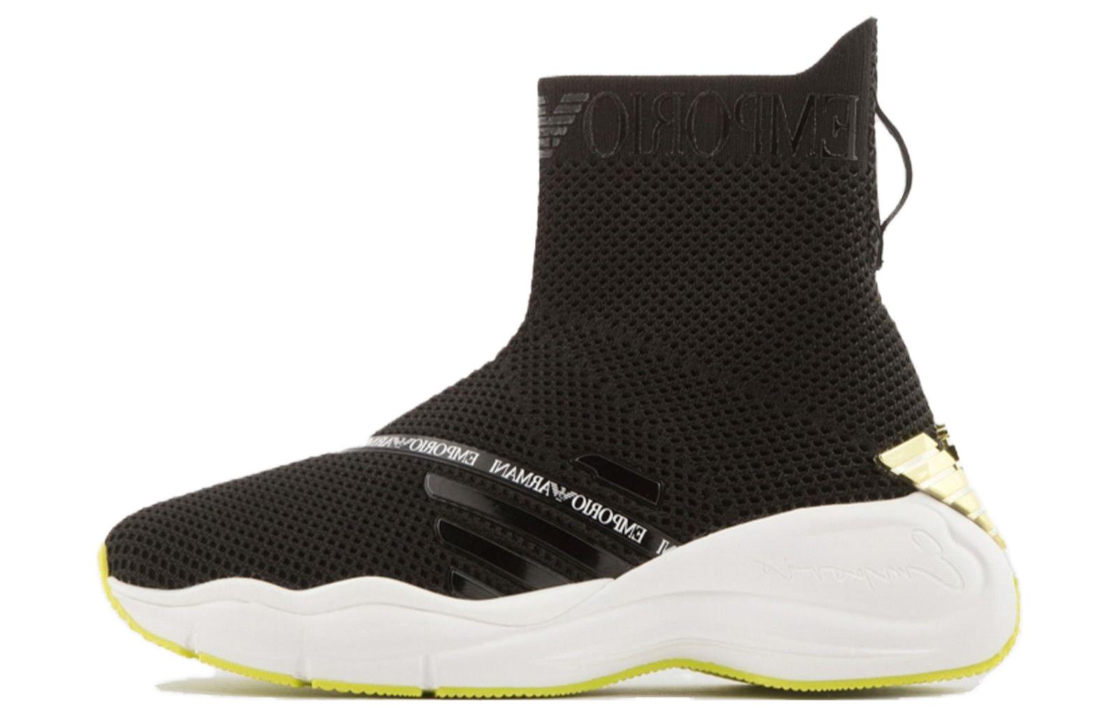 (W) Emporio Armani CNY Series 'Black Leather Mesh Knit Sock'