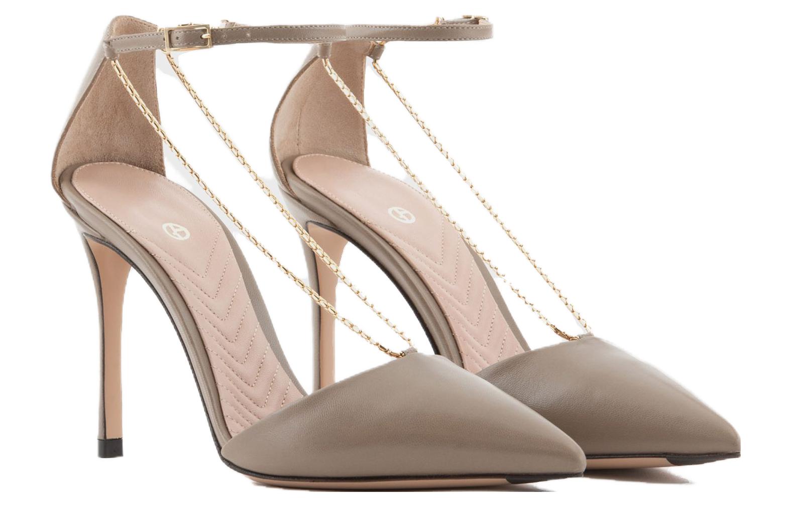 Order (W) Emporio Armani Sepatu Hak Runcing Warna Coklat Muda dengan Gesper X1F183XF491100377