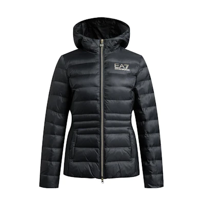 (Women) EMPORIO ARMANI EA7 Black Hooded Cotton Jacket with Logo Print FW23. 6RTB01-TN88Z-0200