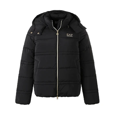 (Women) EMPORIO ARMANI EA7 Black Logo Print Hooded Cotton Jacket SS24. 6RTB09-TNDAZ-0200