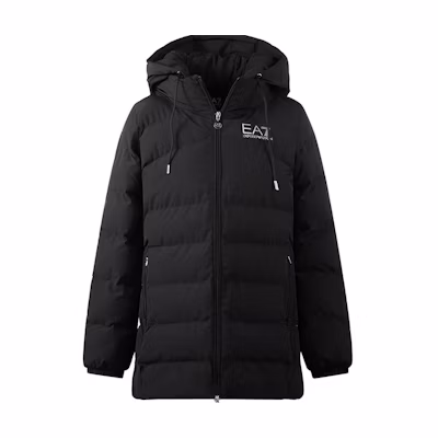 (Women) Emporio Armani EA7 Black Logo Print Hooded Zip Cotton Jacket 6LTK09-TN5VZ-0200