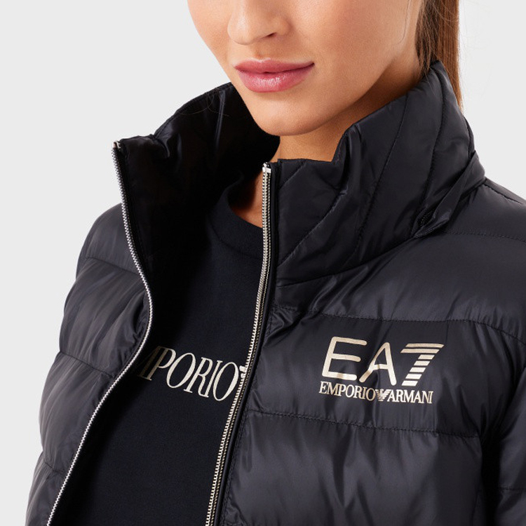 Sizing (W) EMPORIO ARMANI EA7 黑色LOGO印花連帽棉外套 FW23. 6RTK01-TN88Z-0200