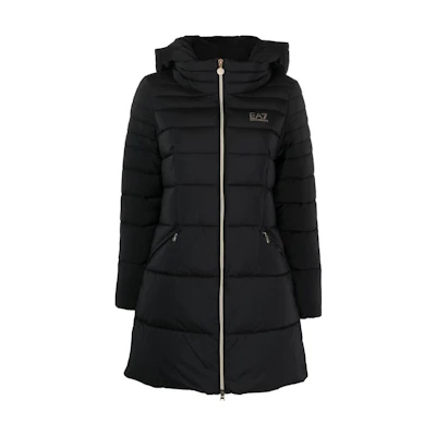 (Women) EMPORIO ARMANI EA7 Black Mid-Length Casual Cotton Jacket with Logo. 6RTL01-TNDAZ-0200