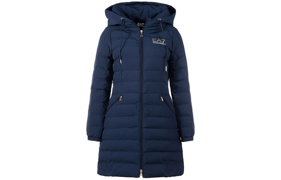 (Women) Emporio Armani EA7  Mid-Length Hoodie Jacket Navy Blue with Logo Print. 6LTL01-TN5VZ-0554