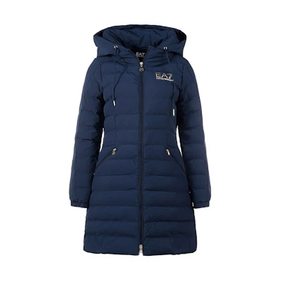 (Women) Emporio Armani EA7 Mid-Length Hoodie Jacket Navy Blue with Logo Print. 6LTL01-TN5VZ-0554