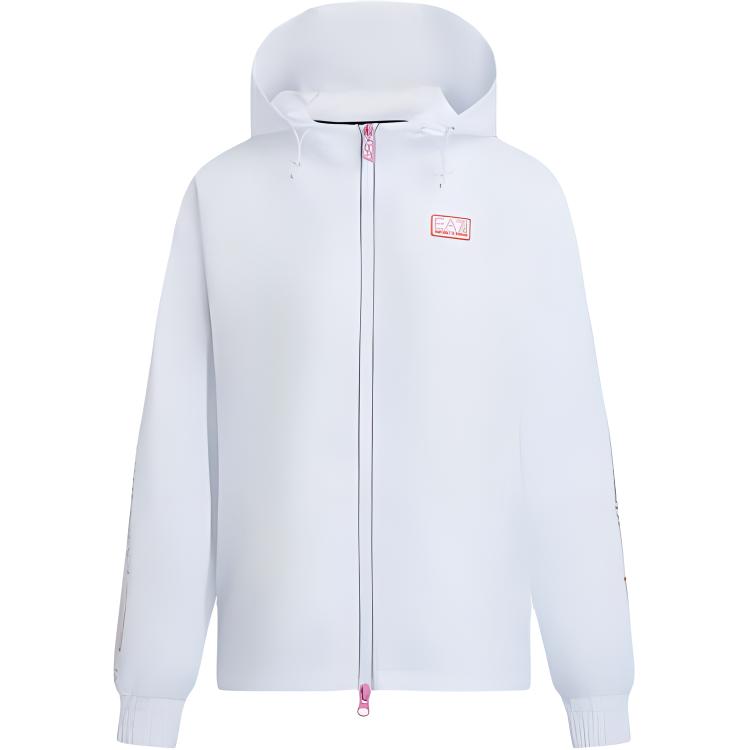 (Women) Emporio Armani EA7  White Logo Hoodie Jacket Casual Long Sleeve SS24. 3DTB11-TNBCZ-1100