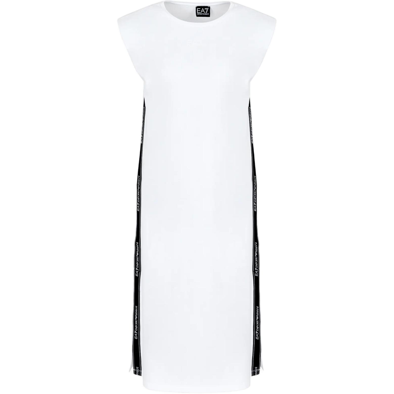 (Women) EMPORIO ARMANI EA7  White Logo Print Crew Neck Midi T-Shirt Dress. 3DTA61-TJ6SZ-1100