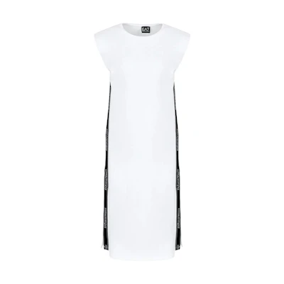(Women) EMPORIO ARMANI EA7 White Logo Print Crew Neck Midi T-Shirt Dress. 3DTA61-TJ6SZ-1100