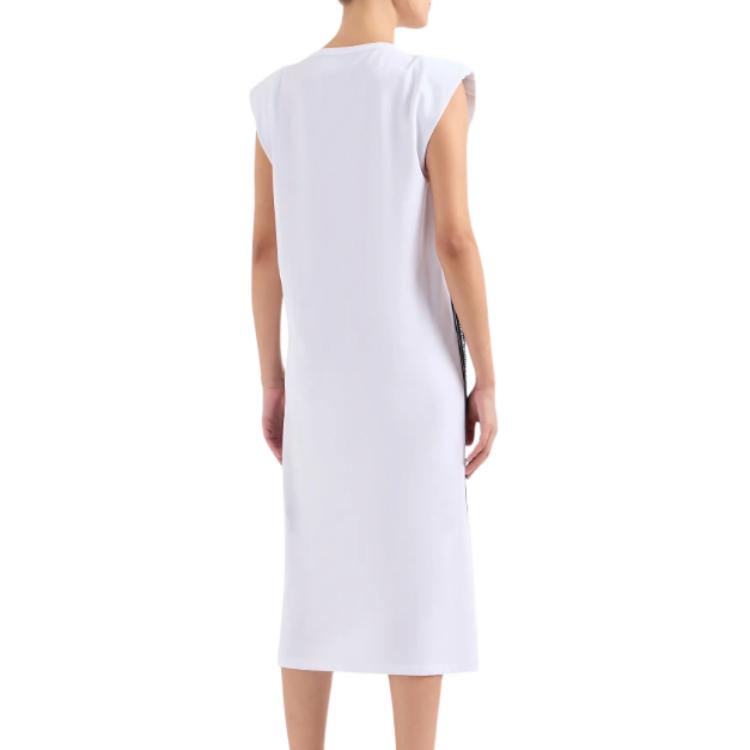 Shop (W) 엠포리오 아르마니 EA7 화이트 로고 프린트 크루넥 미디 티셔츠 원피스. 3DTA61-TJ6SZ-1100