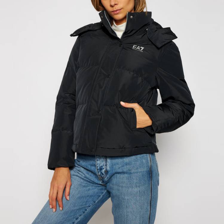 Shop (W) EMPORIO ARMANI EA7 黑色可拆卸连帽棉夹克 6HTB02-TN8AZ-1200