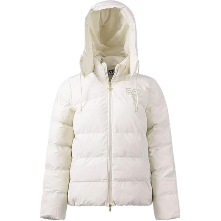 (Women) Emporio Armani EA7 FW22  Letter Print Hooded Cotton Jacket Moonlight Beige. 6LTB08-TN5VZ-0720