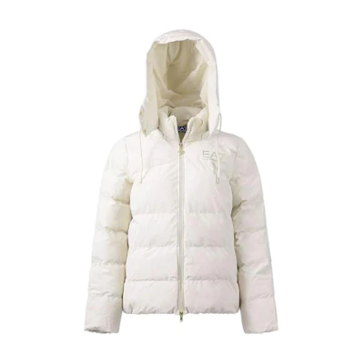 (Women) Emporio Armani EA7 FW22 Letter Print Hooded Cotton Jacket Moonlight Beige. 6LTB08-TN5VZ-0720