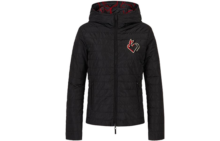 (Women) Emporio Armani EA7 FW22  Reversible Rabbit Embroidery Hooded Jacket Black. 3R2B96-2NFAZ-0999