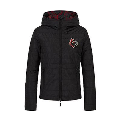 (Women) Emporio Armani EA7 FW22 Reversible Rabbit Embroidery Hooded Jacket Black. 3R2B96-2NFAZ-0999