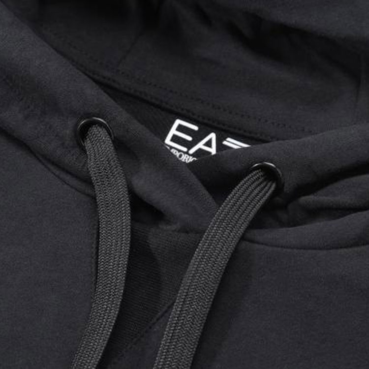 Shop (W) Emporio Armani EA7 FW23 Hoodie Hitam dengan Print Huruf. 6RTM05-TJCQZ-1200