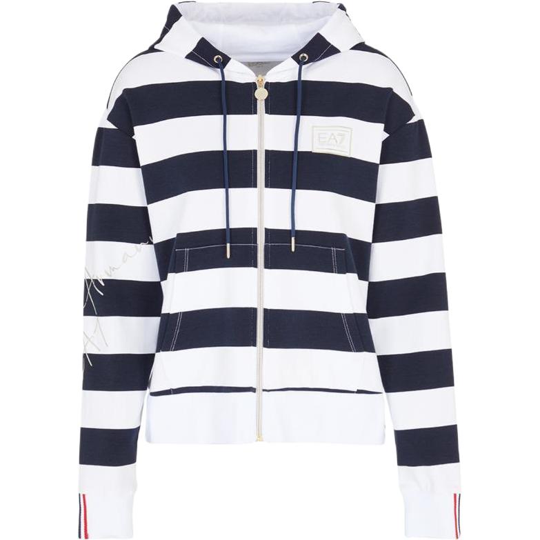 (Women) Emporio Armani EA7 White Casual Zip Hoodie Long Sleeve Sweater 3RTM38-TJKXZ-2115