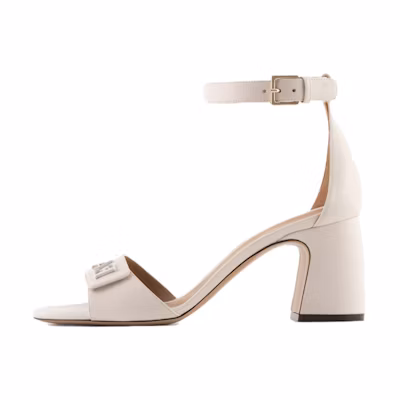 (W) Emporio Armani EA Leather 'Milk White Buckle Block Heel'