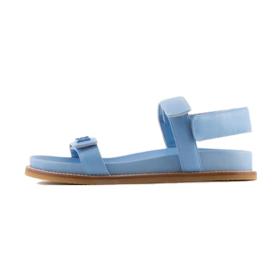 (W) Emporio Armani EA Leather Nylon Buckle Round Toe Slide 'Sky Blue'