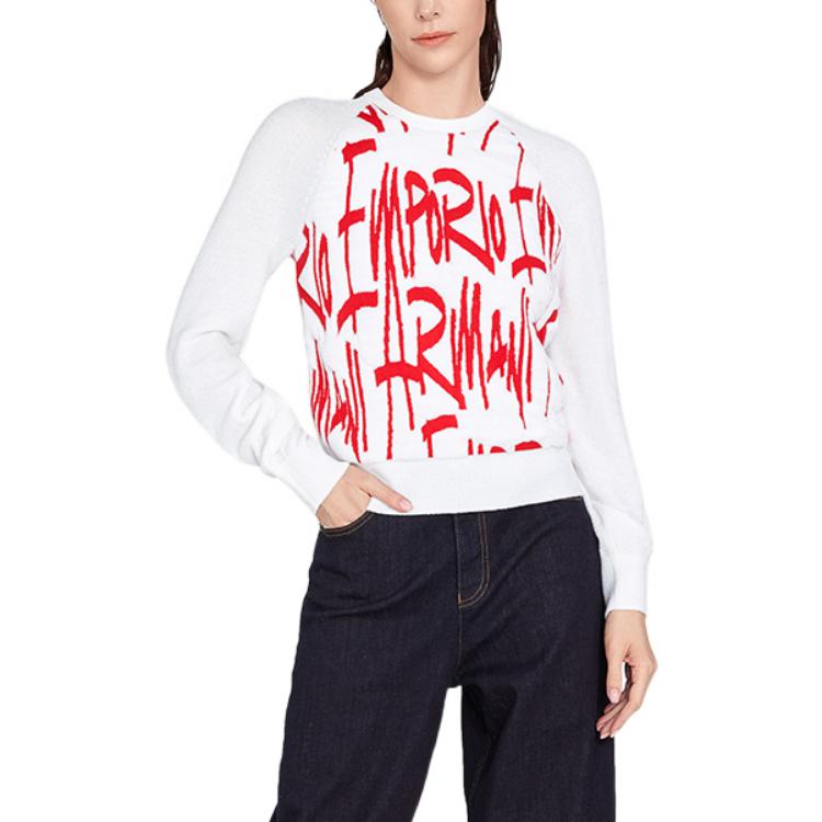 Shop (Women) EMPORIO ARMANI FW21  Graffiti Logo White Crewneck Sweatshirt. 6K2MTZ-2M40Z-F159