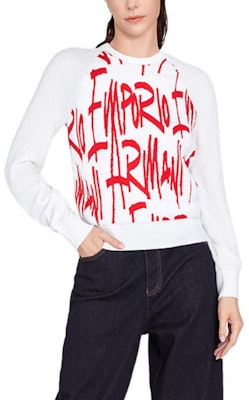(Women) EMPORIO ARMANI FW21 Graffiti Logo White Crewneck Sweatshirt. 6K2MTZ-2M40Z-F159 Shop (Women) EMPORIO ARMANI FW21 Graffiti Logo White Crewneck Sweatshirt. 6K2MTZ-2M40Z-F159