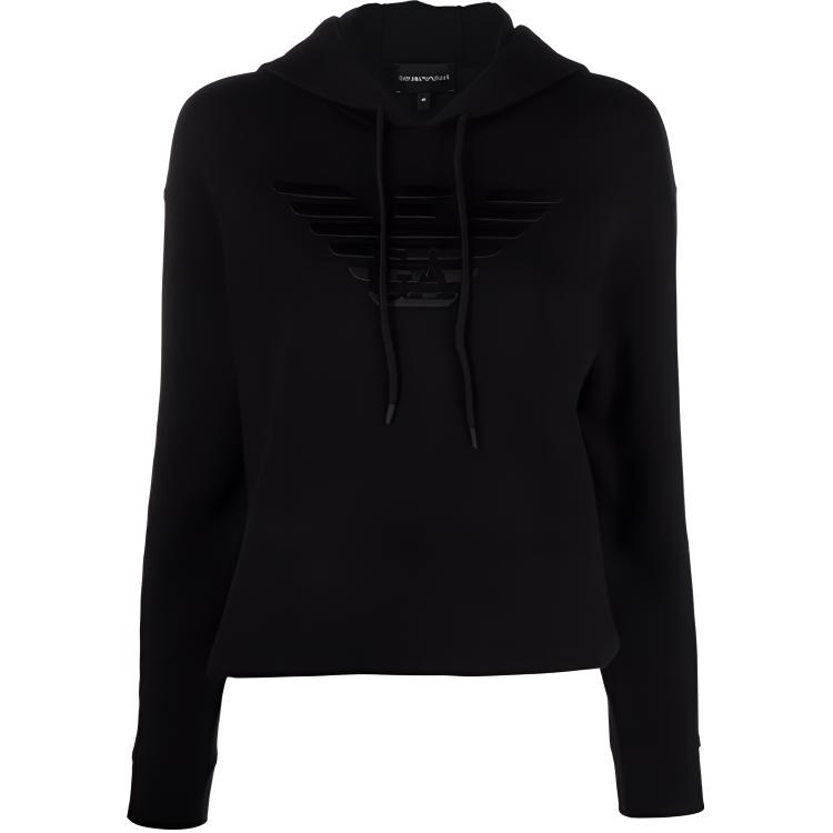 (Women) Emporio Armani FW21 Black Logo Embroidered Hoodie. 6K2M7L-2JRGZ-0999