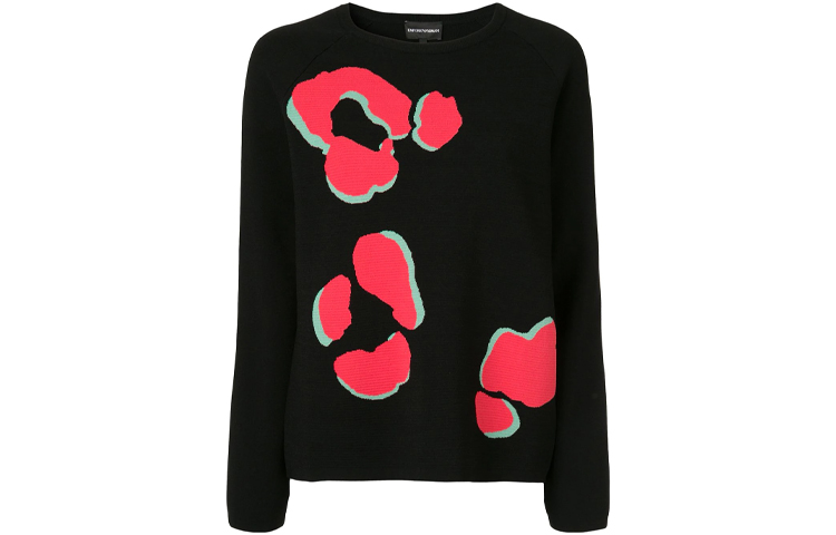 (Women) EMPORIO ARMANI FW21 Black Patterned Knit Pullover Sweater. 6G2MTQ-2M03Z-0999