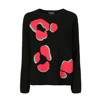 (Women) EMPORIO ARMANI FW21 Black Patterned Knit Pullover Sweater. 6G2MTQ-2M03Z-0999