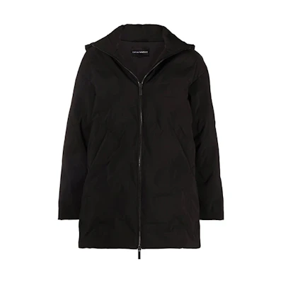 (Women) Emporio Armani FW21 Black Zip-Up Hooded Cotton Jacket. 6K2B94-1NZQZ-0999