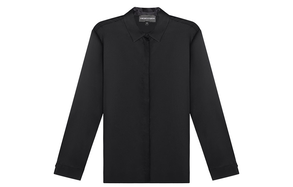 (Women) Emporio Armani FW21 Solid Silk Long-Sleeve Shirt Black 8N2C39-2NXXZ-0999