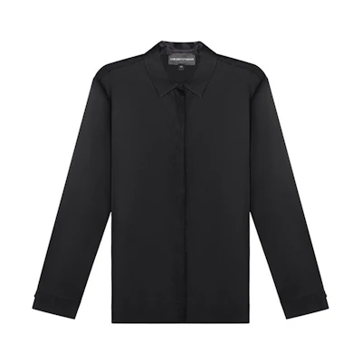 (Women) Emporio Armani FW21 Solid Silk Long-Sleeve Shirt Black 8N2C39-2NXXZ-0999