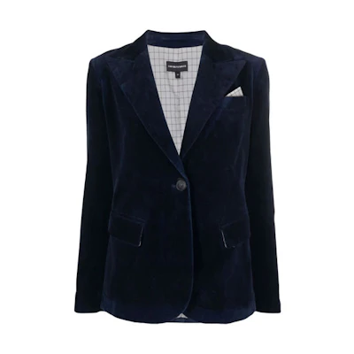 (Women) EMPORIO ARMANI FW21 Solid Single-Breasted Long Sleeve Blazer Blue 6K2G78-2N9EZ-0927