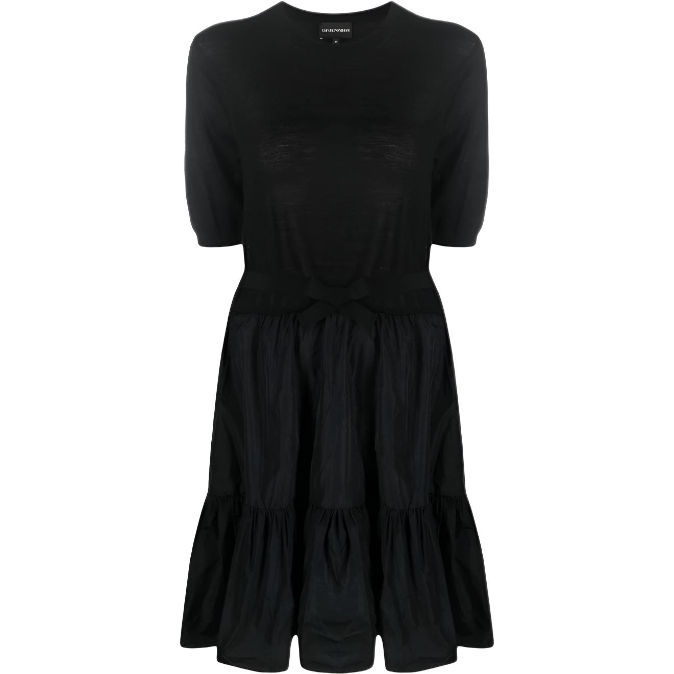 (Women) EMPORIO ARMANI FW22  Black Layered Cotton Short Sleeve Dress. 6L2AYC-2MB4Z-0999