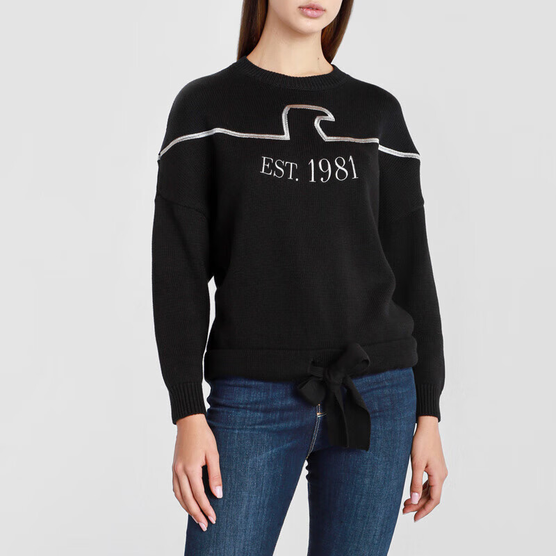 Lookbook (Women) EMPORIO ARMANI FW22  Black Pullover Sweater with Embroidered Logo. 3K2MT2-2M03Z-0999