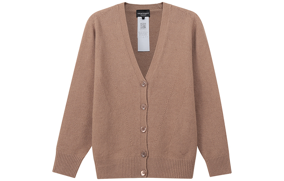Order (W) エンポリオアルマーニ FW22 キャメル Vネック イーグルロゴ付きカシミアカーディガン. 8N2MW1-2MA1Z-0137