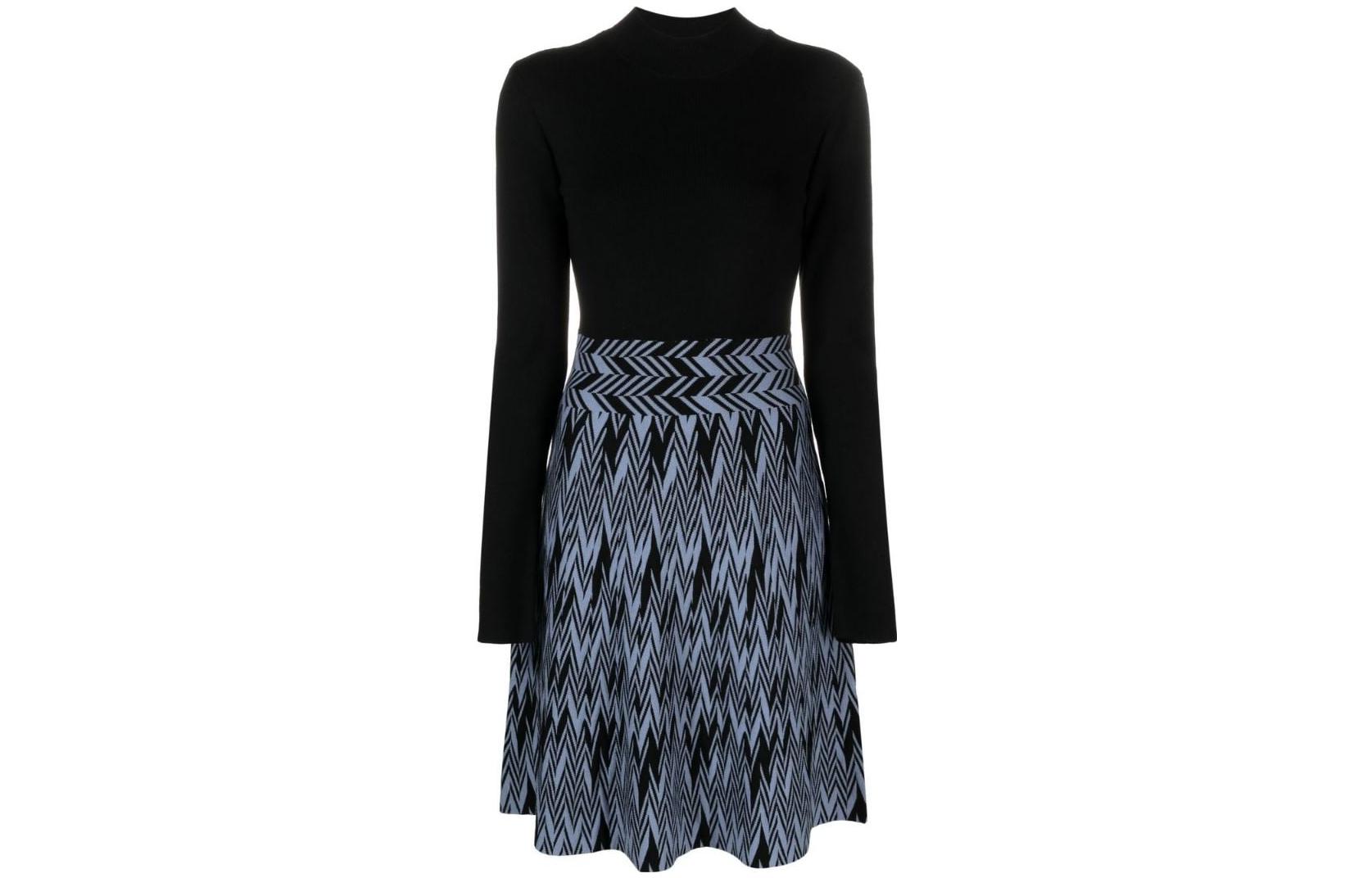 Order (W) エンポリオアルマーニ FW22 ヘリンボーン柄 長袖ドレス ブラック 6L2AT4-2M02Z-0999