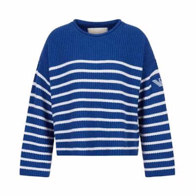 (Women) EMPORIO ARMANI FW22 Knit Crewneck Sweater Contrast Stripes Blue 6L2MXZ2-M82Z1-F133