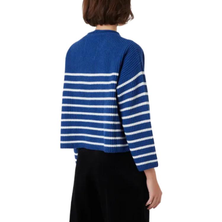 Purchase (Women) EMPORIO ARMANI FW22  Knit Crewneck Sweater Contrast Stripes Blue 6L2MXZ2-M82Z1-F133