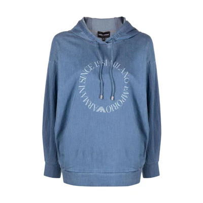 (Women) Emporio Armani FW22 Circular Logo Hoodie Blue. 3L2K78-2DR1Z-0941