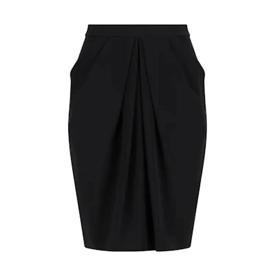 (Women) Emporio Armani FW23 Black High-Waisted Pleated Pencil Casual Skirt. H4NN1D-2NWAZ-0999