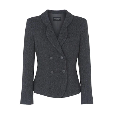 (Women) Emporio Armani FW23 Herringbone Double-Breasted Blazer Dark Gray. H4NG21-E2113-016